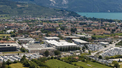 Aerial view of Riva del Garda Fiere exhibition venue in Italy